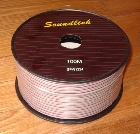 100Metres (100m, 100mtr) 22AWG Medium Speaker Cable with Red Trace - Part # SPW1224