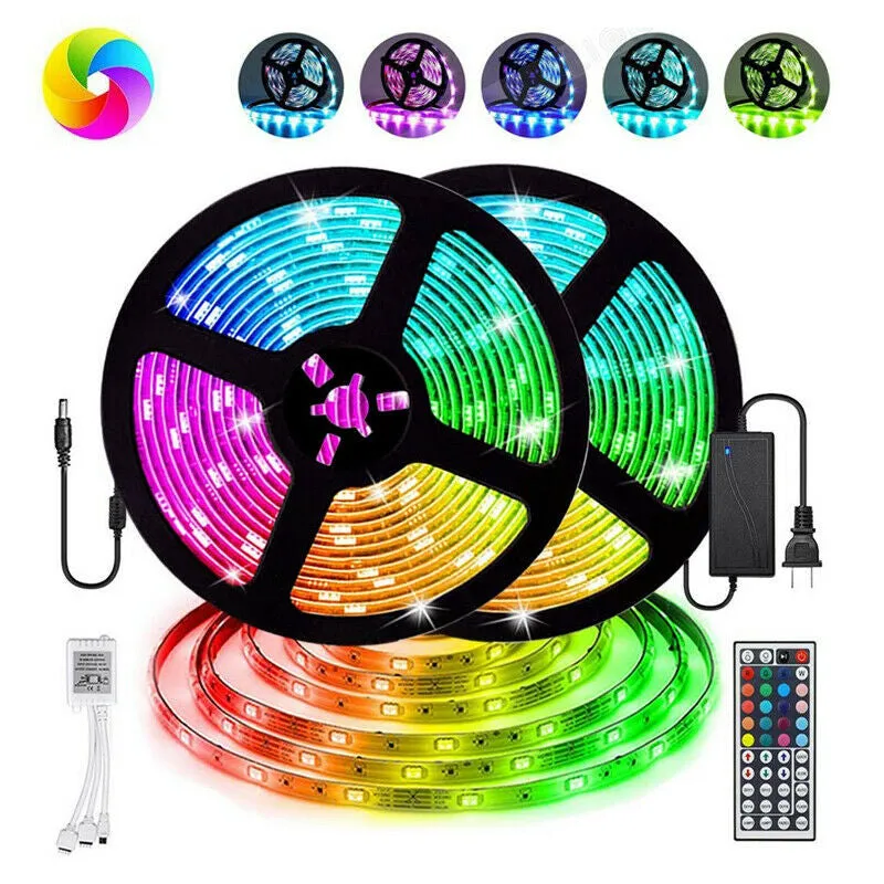 10M DC12V SMD5050 RGB LED Strip Light Kit Indoor Home Lamp   EU US Power Adapter   24Keys IR Remote Control Christmas Decorations Clearance Christmas Lights