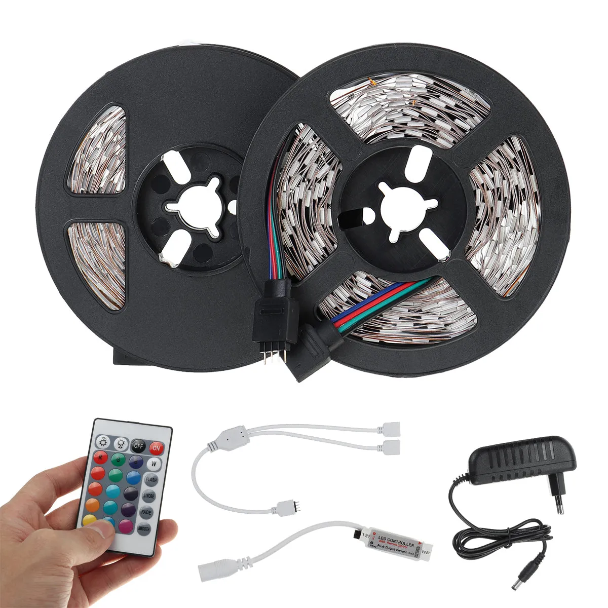 10M DC12V SMD5050 RGB LED Strip Light Kit Indoor Home Lamp   EU US Power Adapter   24Keys IR Remote Control Christmas Decorations Clearance Christmas Lights