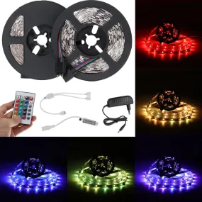 10M DC12V SMD5050 RGB LED Strip Light Kit Indoor Home Lamp   EU US Power Adapter   24Keys IR Remote Control Christmas Decorations Clearance Christmas Lights