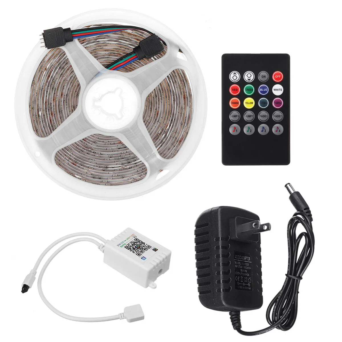 16FT 5M 2835 RGB 300LED Light Strip Waterproof/Non-waterproof Music Lamp with 20Keys Remote Control   Power Adapter