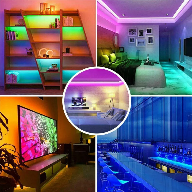 16FT 5M 2835 RGB 300LED Light Strip Waterproof/Non-waterproof Music Lamp with 20Keys Remote Control   Power Adapter