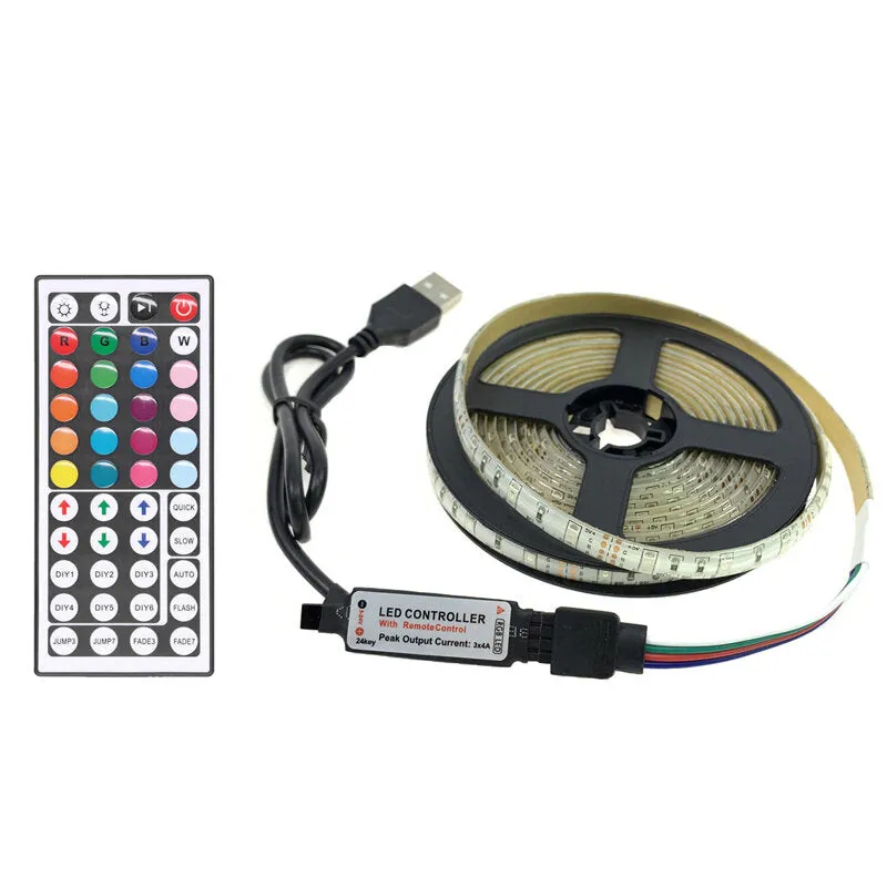 1M/2M/3M/4M/5M 5050 RGB LED Strip Light USB Power Color Changing Tape Cabinet Lamp 44Keys Remote Control