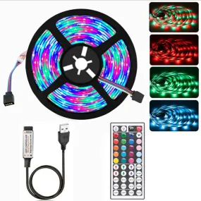 1M/2M/3M/4M/5M 5050 RGB LED Strip Light USB Power Color Changing Tape Cabinet Lamp 44Keys Remote Control