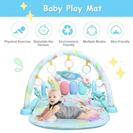 3 in 1 Fitness Music and Lights Baby Gym Play Mat-Blue