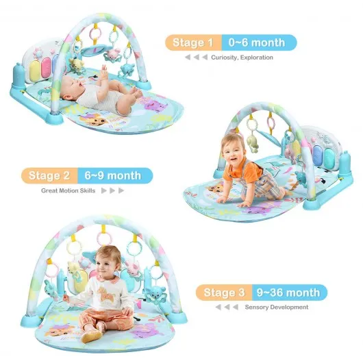 3 in 1 Fitness Music and Lights Baby Gym Play Mat-Blue