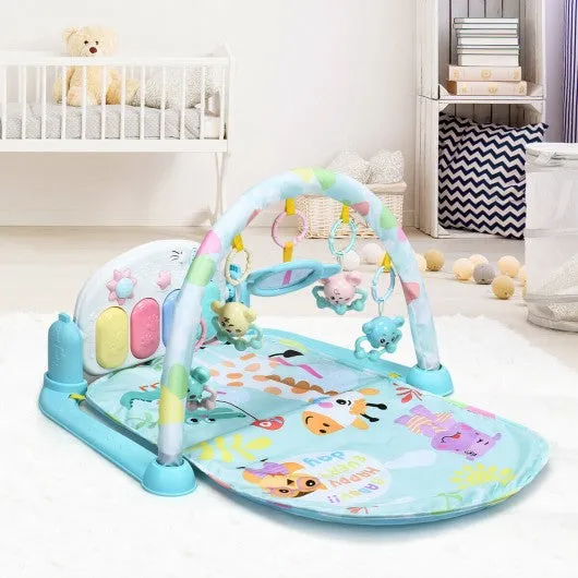 3 in 1 Fitness Music and Lights Baby Gym Play Mat-Blue