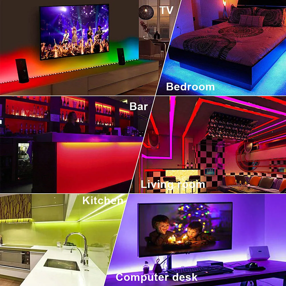 5M 10M Timer Music Control 5050 RGB Waterproof LED Strip Light   40-Key RF Remote   EU Power Adapter DC12V