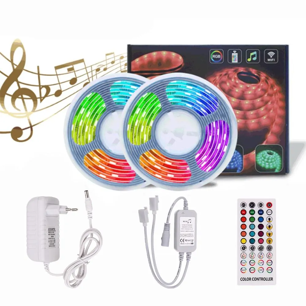 5M 10M Timer Music Control 5050 RGB Waterproof LED Strip Light   40-Key RF Remote   EU Power Adapter DC12V