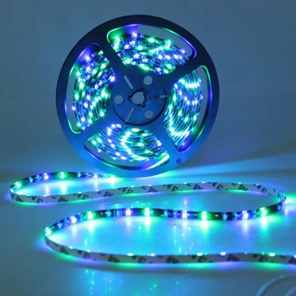 5M Waterproof RGB LED Strip Light SMD 3528, 300 LEDs, 24-Key IR Remote, Power Adapter DC12V