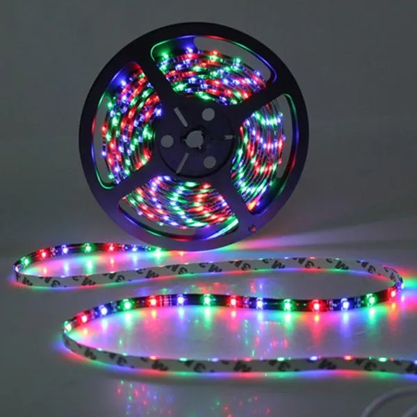 5M Waterproof RGB LED Strip Light SMD 3528, 300 LEDs, 24-Key IR Remote, Power Adapter DC12V