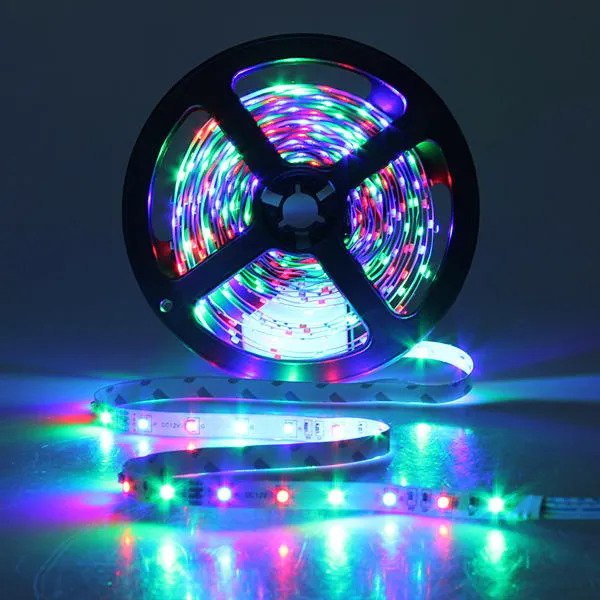 5M Waterproof RGB LED Strip Light SMD 3528, 300 LEDs, 24-Key IR Remote, Power Adapter DC12V
