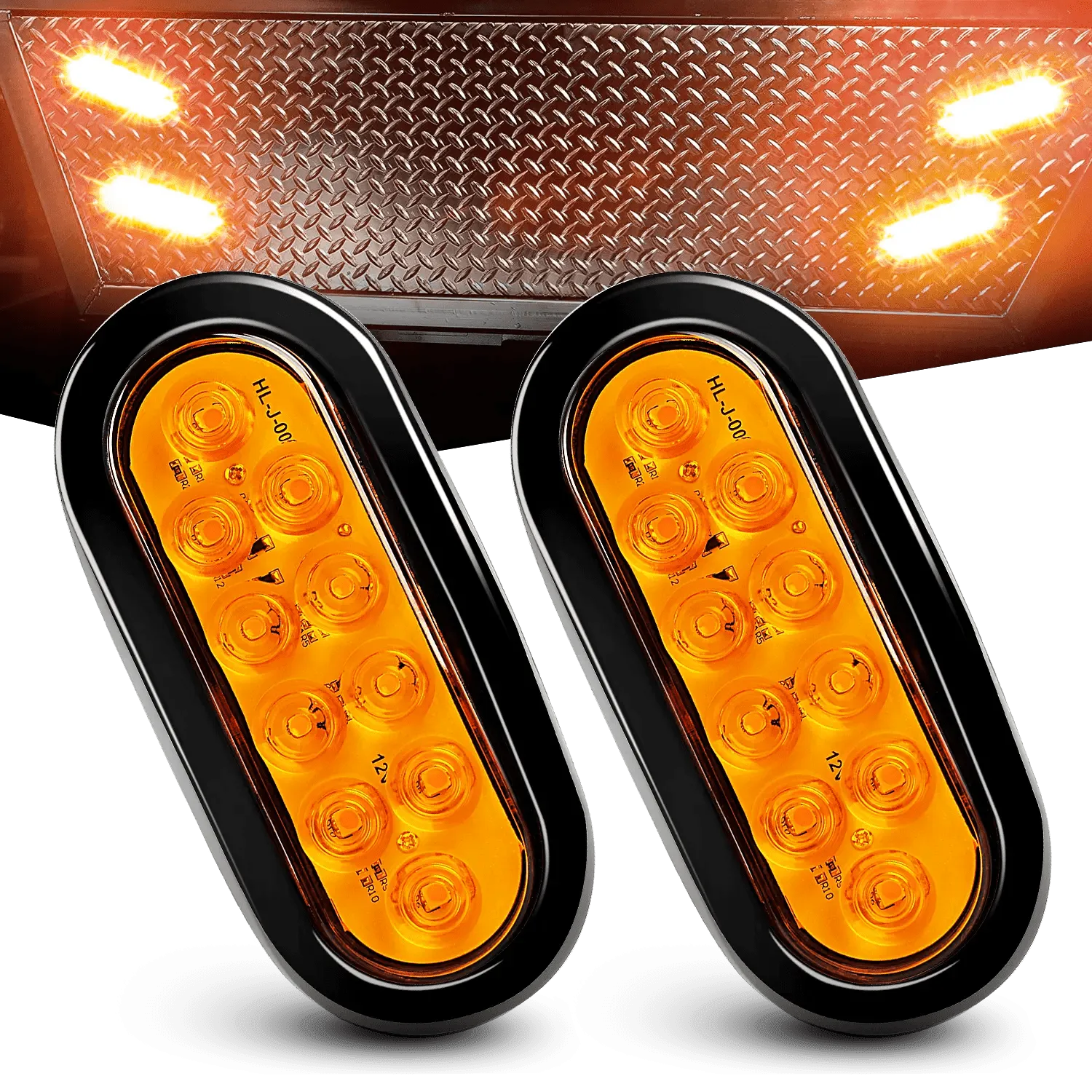 6 Inch Oval Amber LED Trailer Tail Lights (Pair)