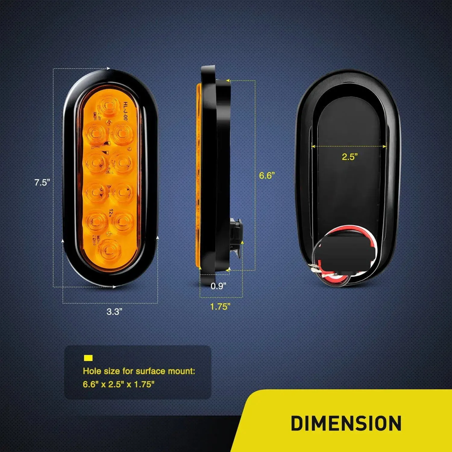 6 Inch Oval Amber LED Trailer Tail Lights (Pair)