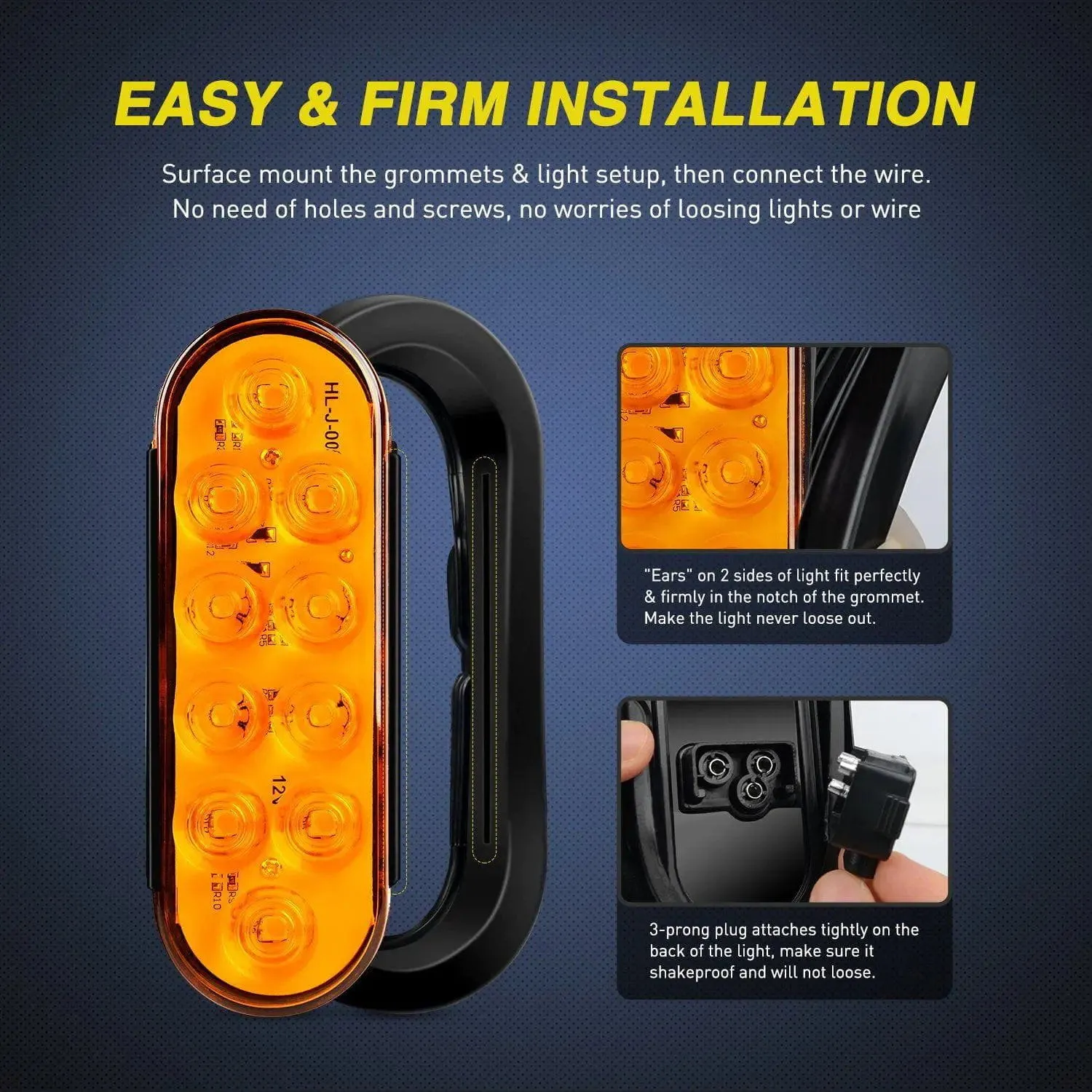 6 Inch Oval Amber LED Trailer Tail Lights (Pair)