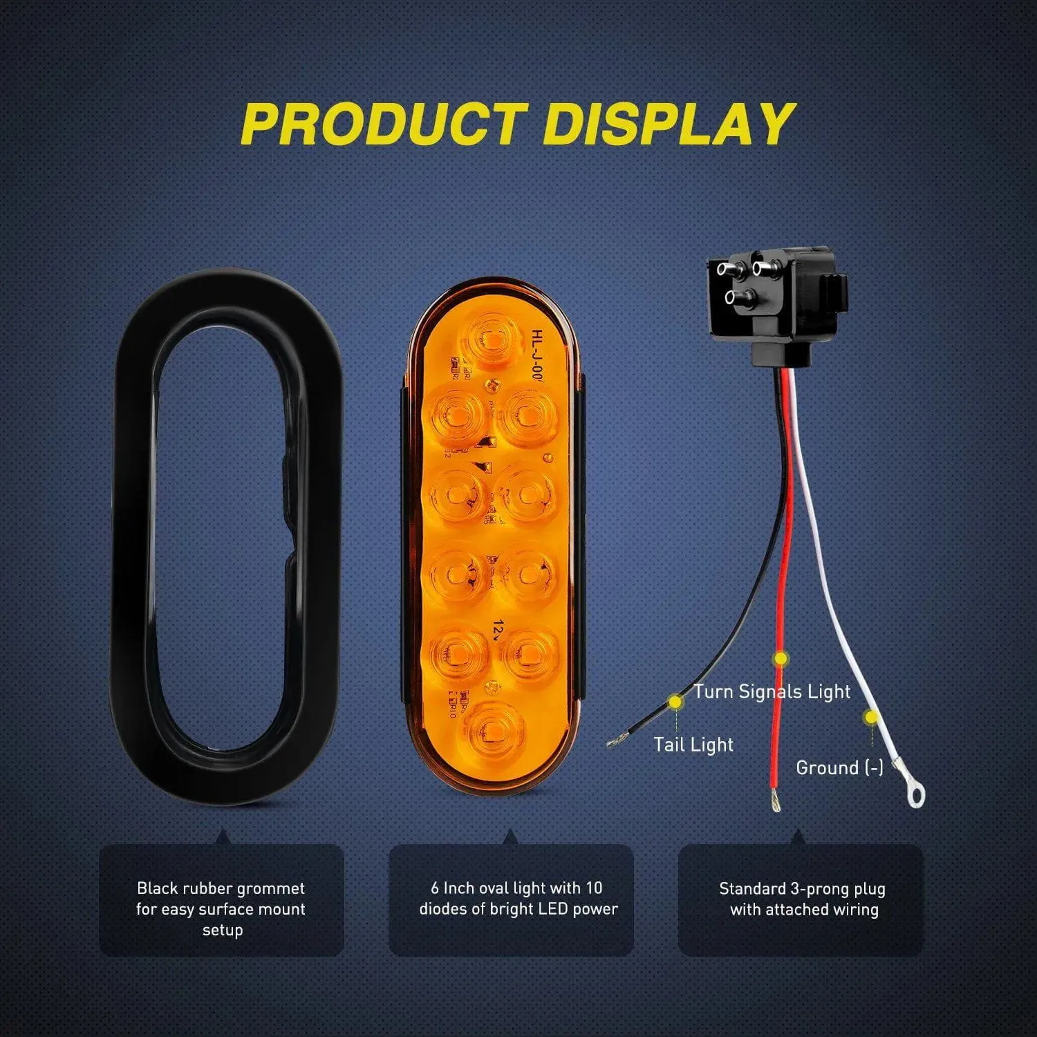 6 Inch Oval Amber LED Trailer Tail Lights (Pair)