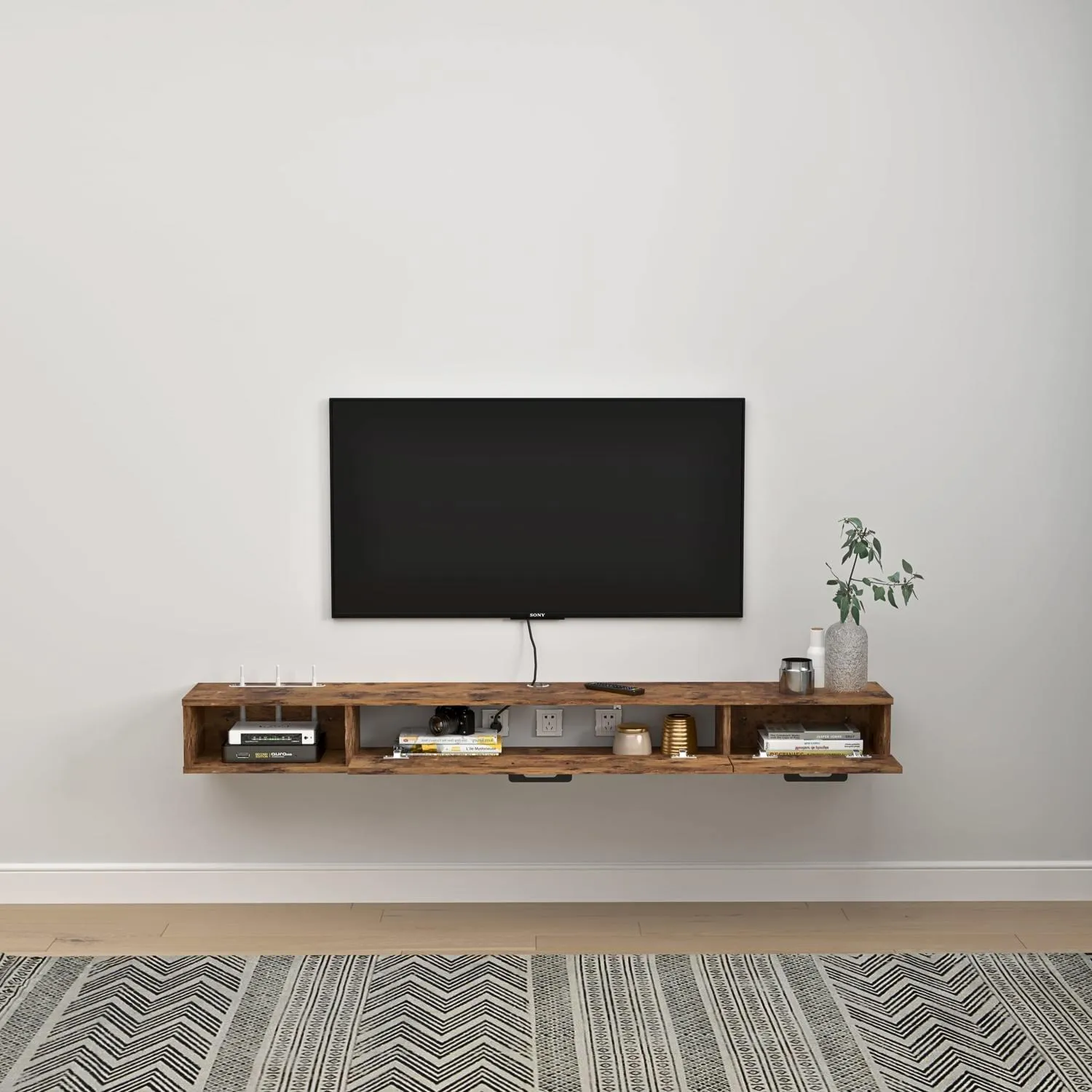 67" Rustica Floating TV Stand, Dark Brown