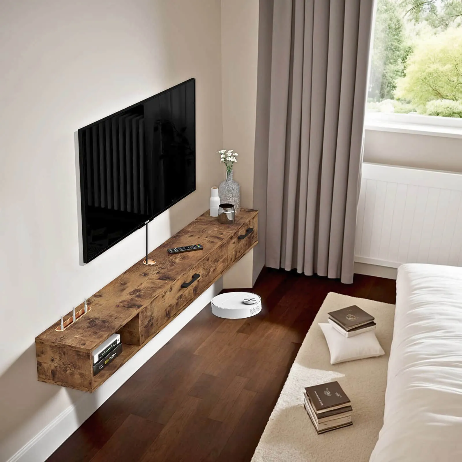 67" Rustica Floating TV Stand, Dark Brown