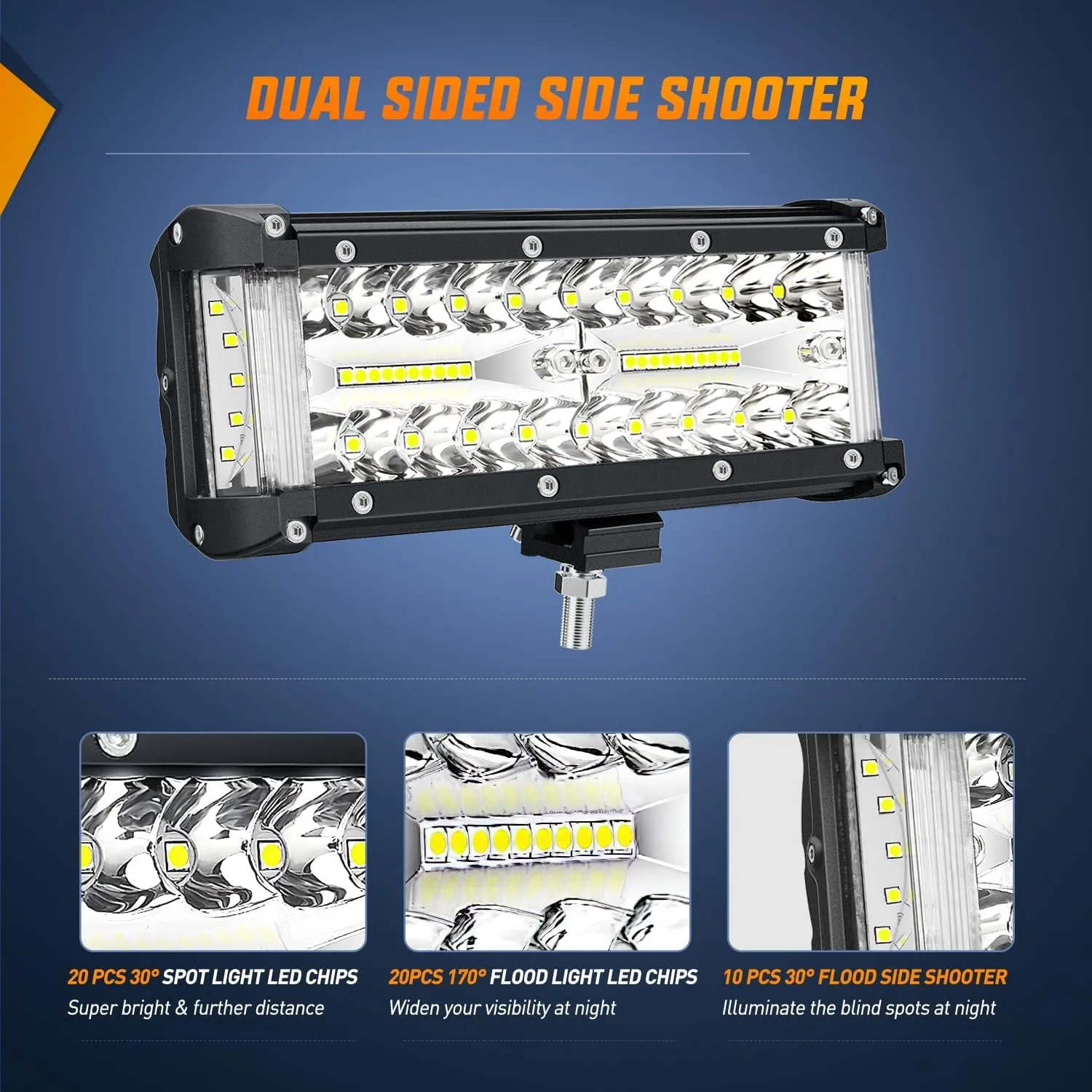 7 Inch 132W Side Shooter Triple Row Spot Flood LED Light Bars (Pair)
