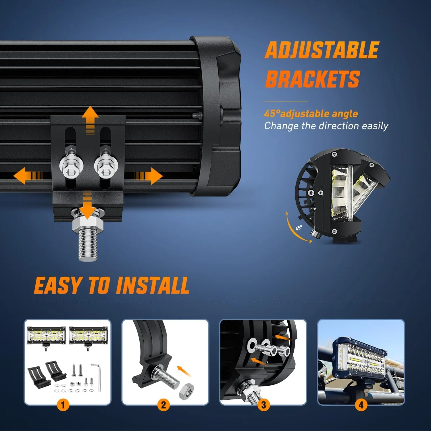 7 Inch 132W Side Shooter Triple Row Spot Flood LED Light Bars (Pair)