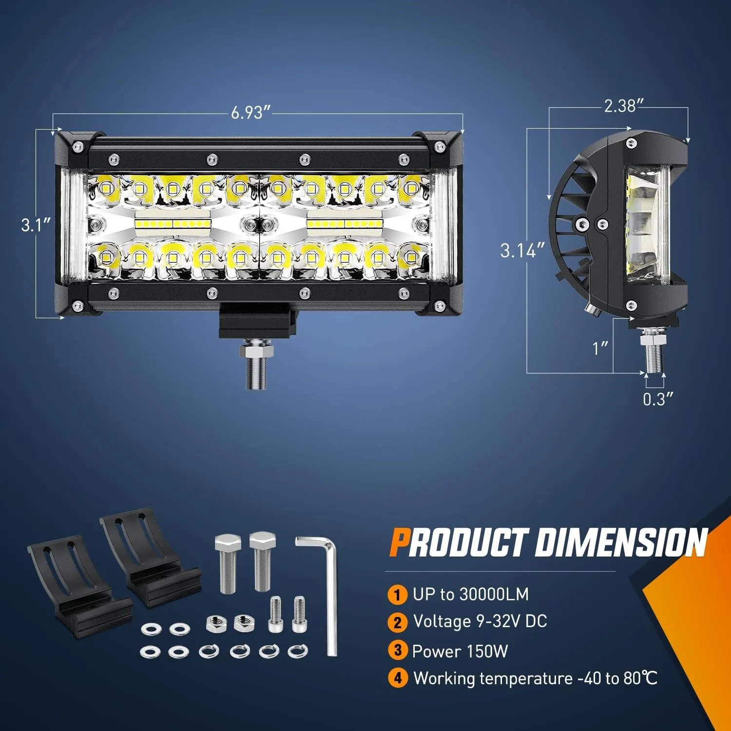 7 Inch 132W Side Shooter Triple Row Spot Flood LED Light Bars (Pair)