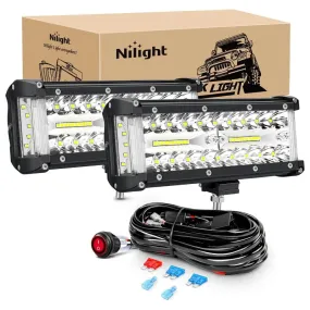 7 Inch 132W Side Shooter Triple Row Spot Flood LED Light Bars (Pair)