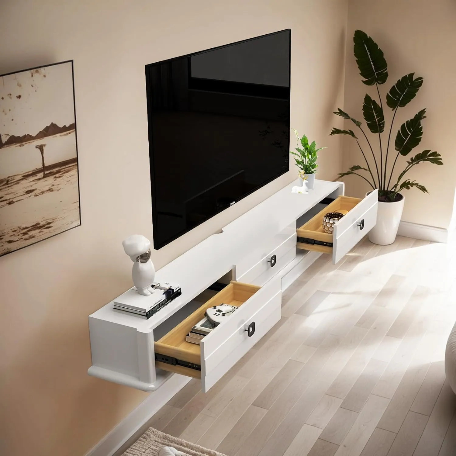74.88″ Polara Solid Wood TV Stand, High Gloss White