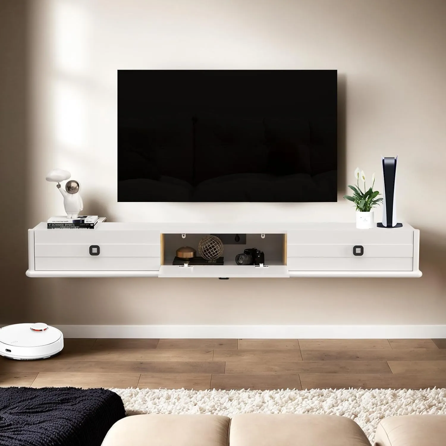 74.88″ Polara Solid Wood TV Stand, High Gloss White