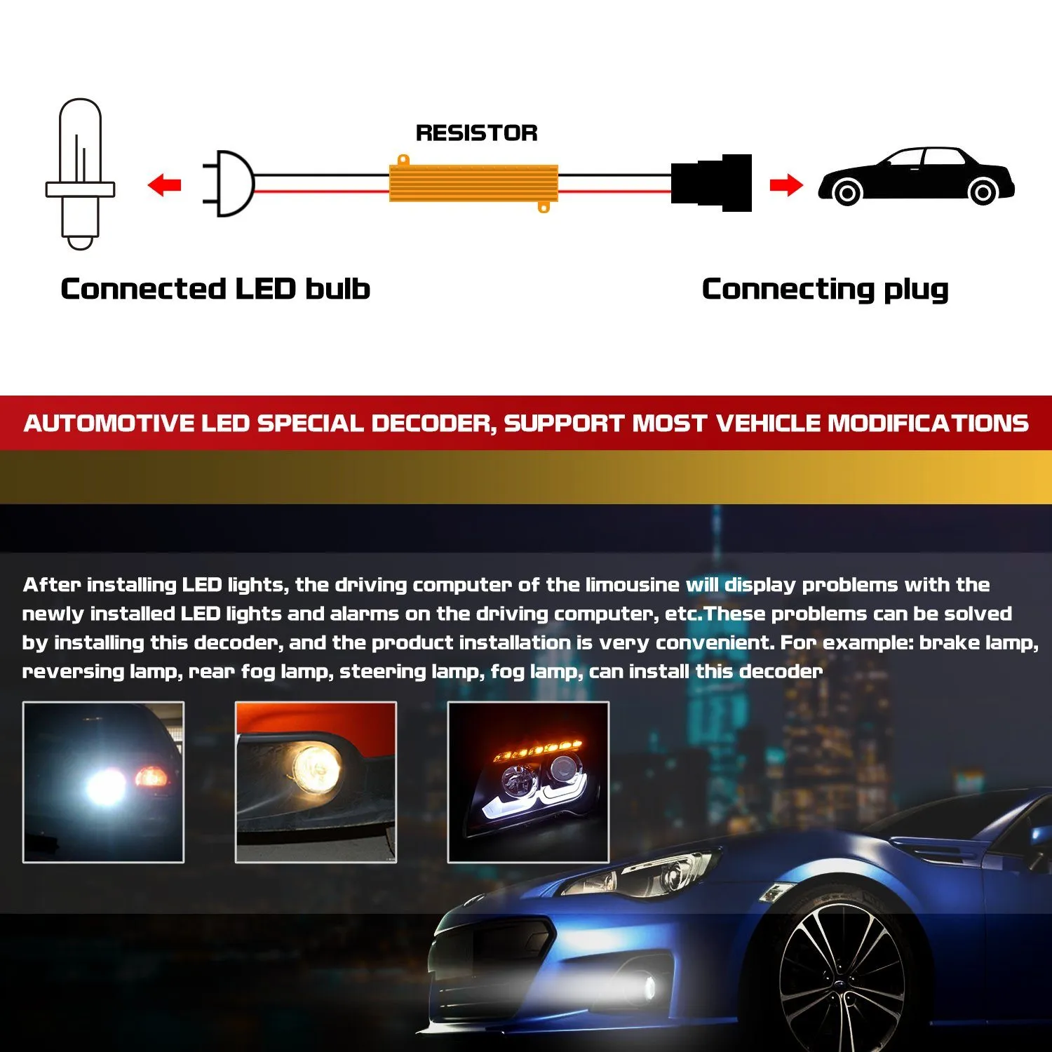 9006 9005 H10 HID & LED 50W 6Ohm Resistor Relay Kit Wiring Harness Adapter