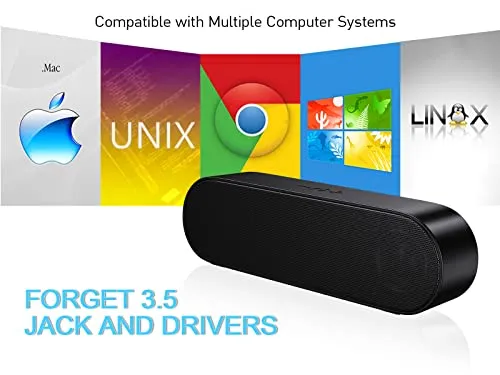 ABRRU USB Computer Speakers, PC Speakers for Desktop, Laptop Speakers with Crystal Clear Sound, Loud Volume, Volume Control and Mute Button(USB-C to USB Adapter Included) (Black)
