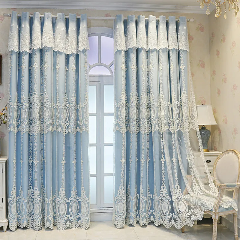 Alexandria Two-Layer Embroidery Blackout Soundproof Custom Curtain
