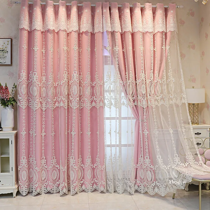 Alexandria Two-Layer Embroidery Blackout Soundproof Custom Curtain