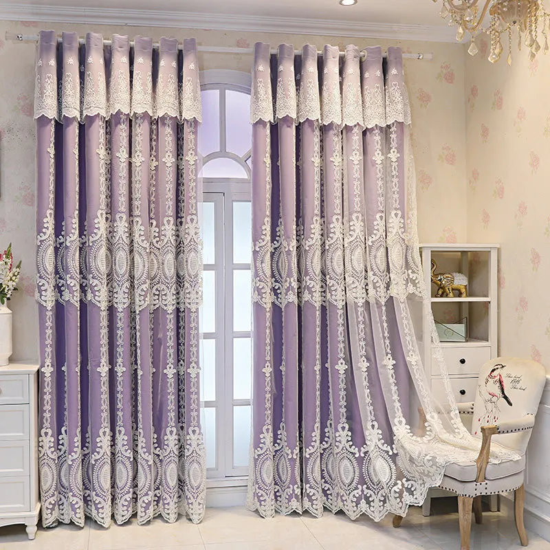 Alexandria Two-Layer Embroidery Blackout Soundproof Custom Curtain