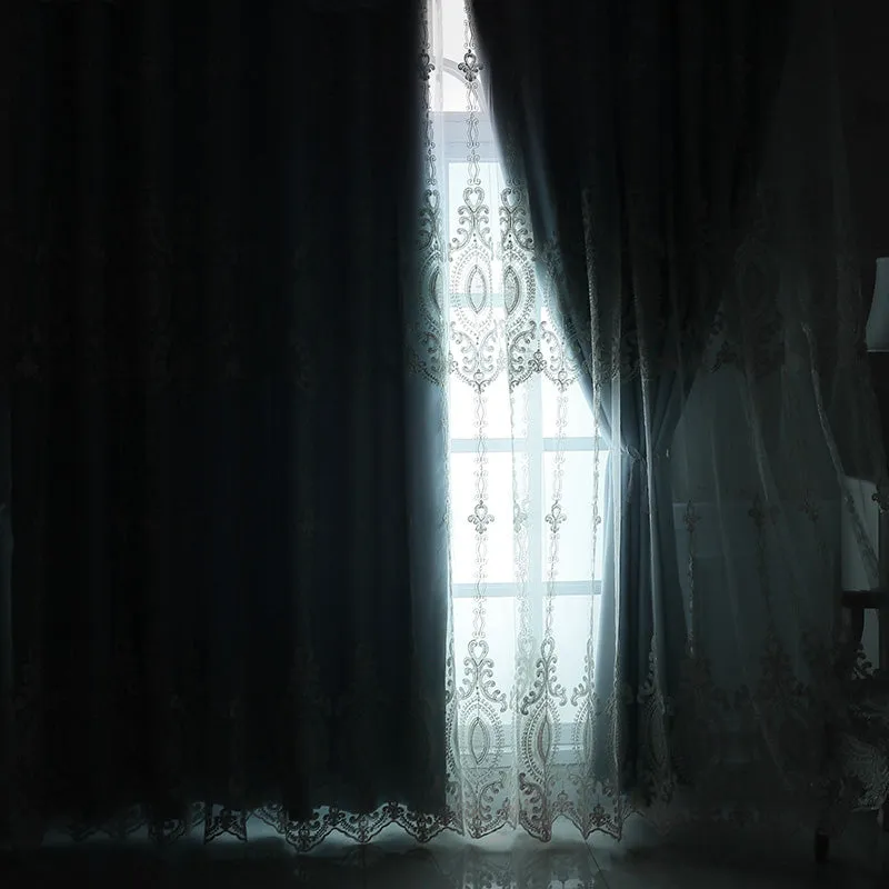 Alexandria Two-Layer Embroidery Blackout Soundproof Custom Curtain
