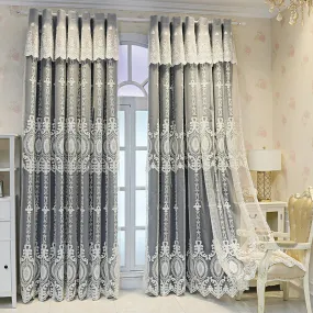 Alexandria Two-Layer Embroidery Blackout Soundproof Custom Curtain