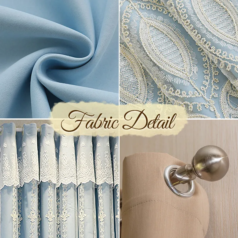 Alexandria Two-Layer Embroidery Blackout Soundproof Custom Curtain