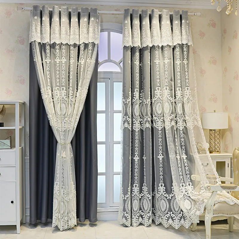 Alexandria Two-Layer Embroidery Blackout Soundproof Custom Curtain