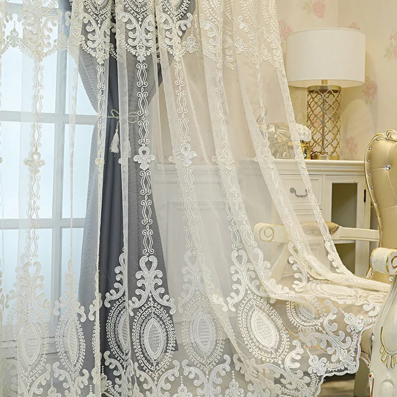 Alexandria Two-Layer Embroidery Blackout Soundproof Custom Curtain