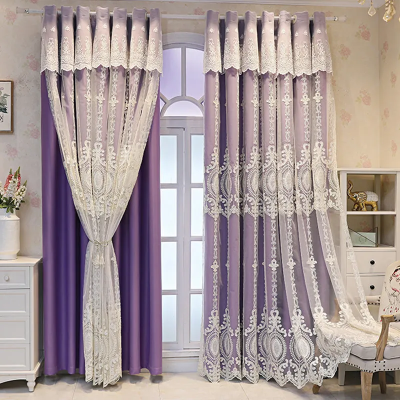 Alexandria Two-Layer Embroidery Blackout Soundproof Custom Curtain