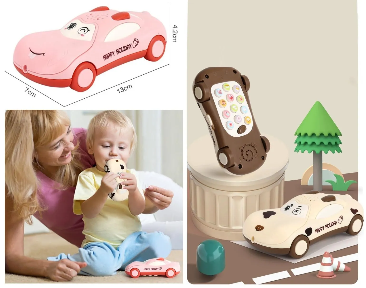 Amitasha 2in1 Musical Phone Toy Push N Go Car Toy for Kids Boys & Girls with Colorful Lights (Multicolor)