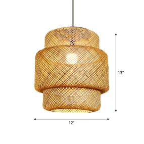 Asia Bamboo Lantern Ceiling Pendant Light - 1-Light Beige Lamp for Corridor