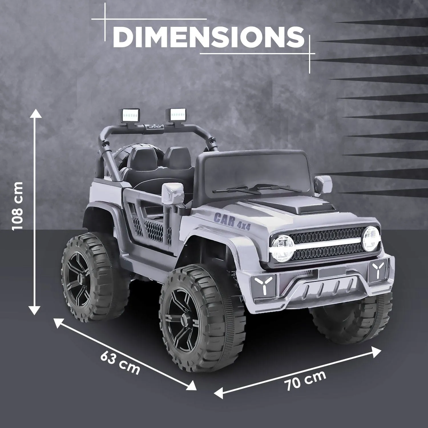 Baby Moo Ride On Jeep For Kids With Rechargeable 12V Battery Remote Control Double Seat - Grey