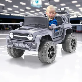 Baby Moo Ride On Jeep For Kids With Rechargeable 12V Battery Remote Control Double Seat - Grey