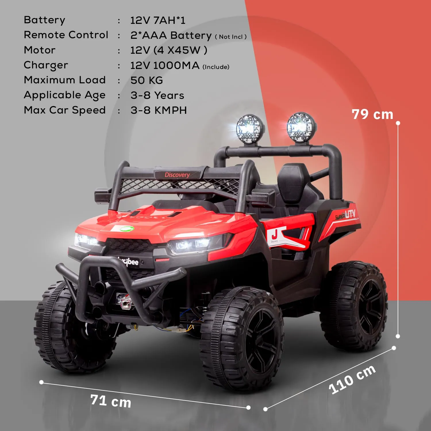 Baybee Battery Operated Jeep for Kids, Ride on Toy Kids Car with LED Light & Music