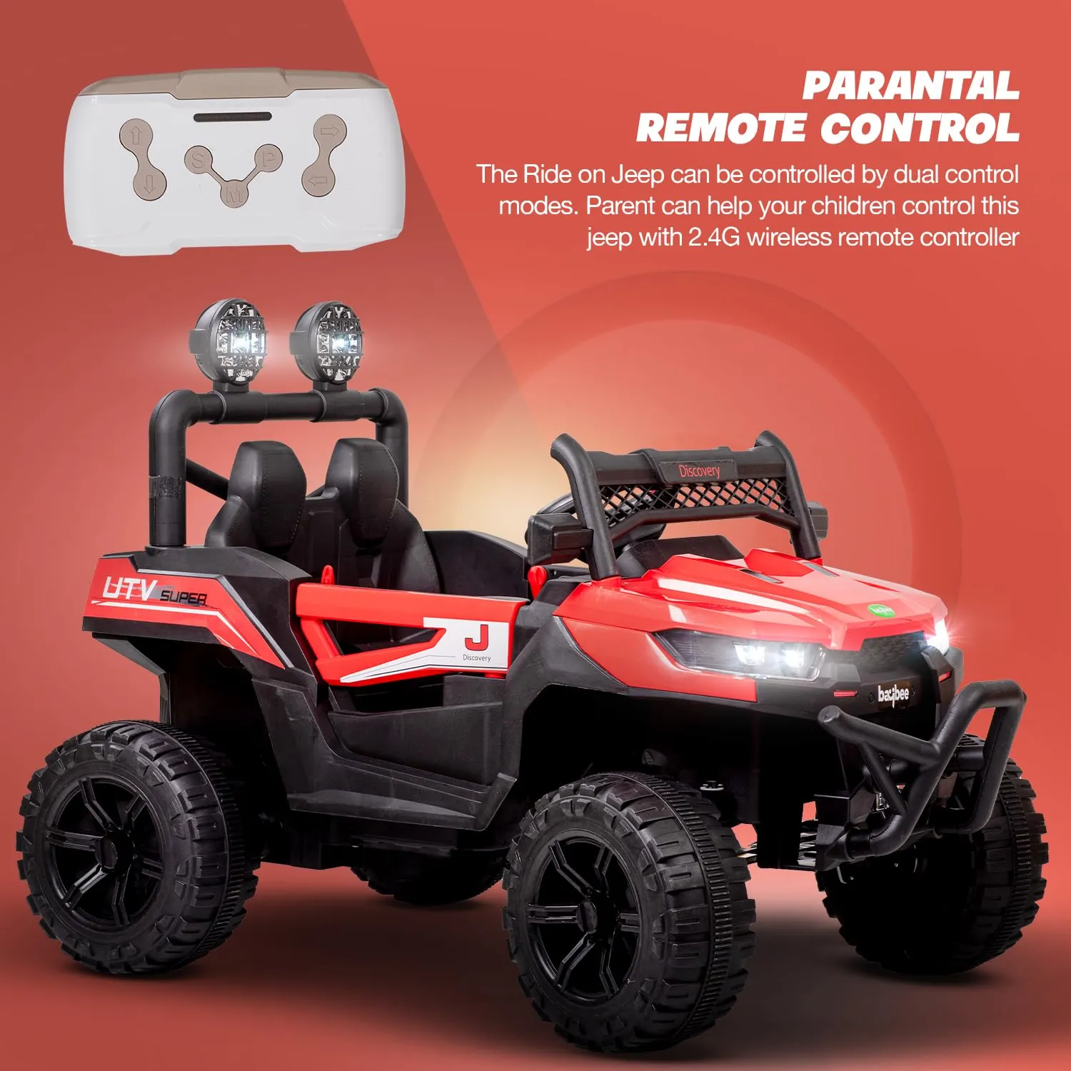 Baybee Battery Operated Jeep for Kids, Ride on Toy Kids Car with LED Light & Music