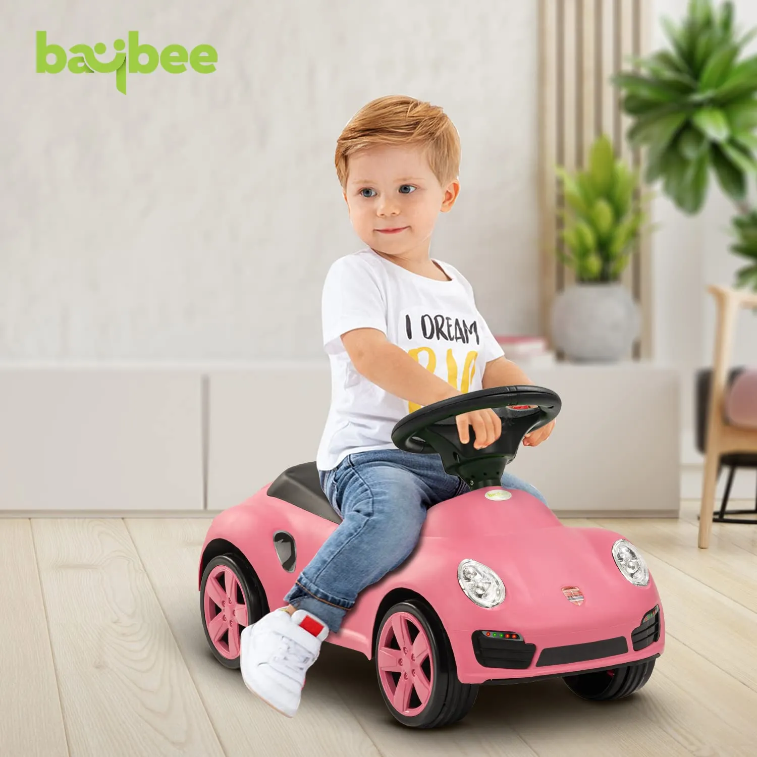 Baybee Bolt Push Ride on Car for Kids, Baby Rideons Car with Music, Light & Comfort Seat | Push Baby Cars Toys for Kids Toddlers | Kids Car Ride on for Kids to Drive 1 to 3 Years Boys Girls (Pink)