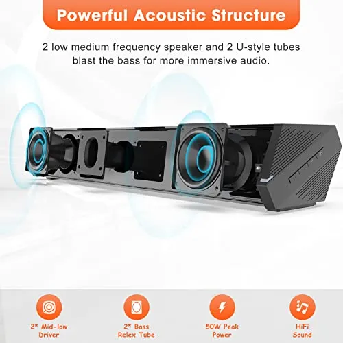 Bestisan Sound Bars for TV, 16'/50W Small Soundbar for TV, Sound Bar with Depths Sound Enhanced/DSP/Bass /3EQ, Surround Sound Speakers for TV Works with HDMI ARC/CEC,Optical/BT/PC …