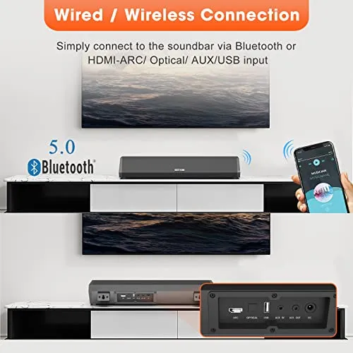 Bestisan Sound Bars for TV, 16'/50W Small Soundbar for TV, Sound Bar with Depths Sound Enhanced/DSP/Bass /3EQ, Surround Sound Speakers for TV Works with HDMI ARC/CEC,Optical/BT/PC …