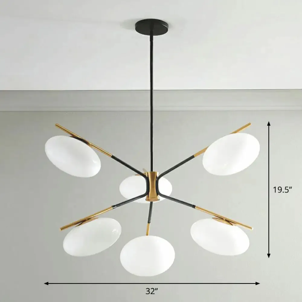 Black-Brass Oval Minimalist Chandelier Lamp with Cream Glass Shade
