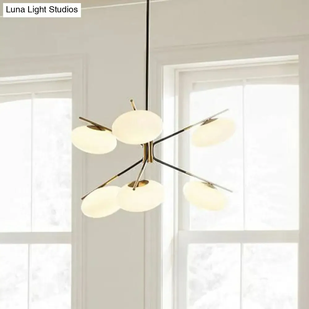 Black-Brass Oval Minimalist Chandelier Lamp with Cream Glass Shade